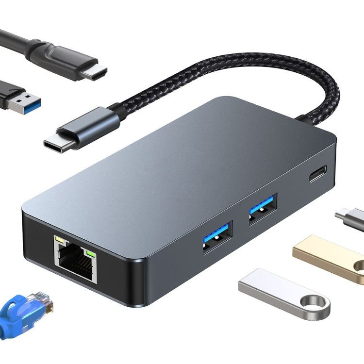 Lisslune | BYL-2308 6 in 1 USB-C / Type-C to USB3.2 + Gigabit Internet + HDTV HUB Adapter (Dark Grey)