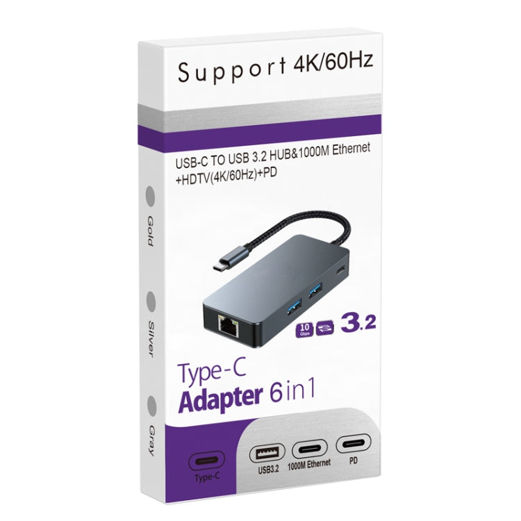 Lisslune | BYL-2308 6 in 1 USB-C / Type-C to USB3.2 + Gigabit Internet + HDTV HUB Adapter (Dark Grey)