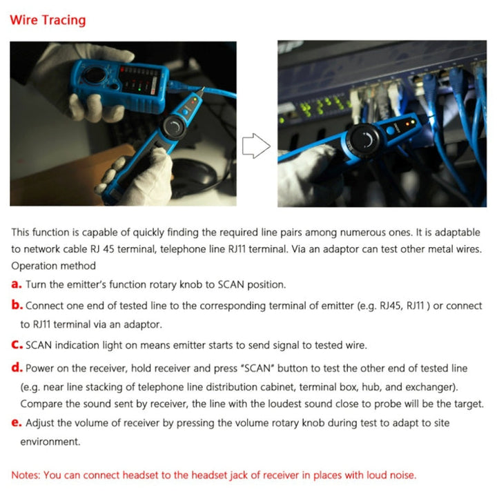 Lisslune | BSIDE FWT11 RJ11 / RJ45 telephone line tracker Ethernet LAN network cable tester detector line finder