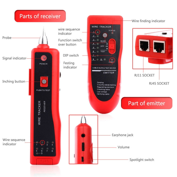 Lisslune | RJ11 / RJ45 Telephone Cable Tracker Ethernet LAN Network Cable Tester Detector Line Finder