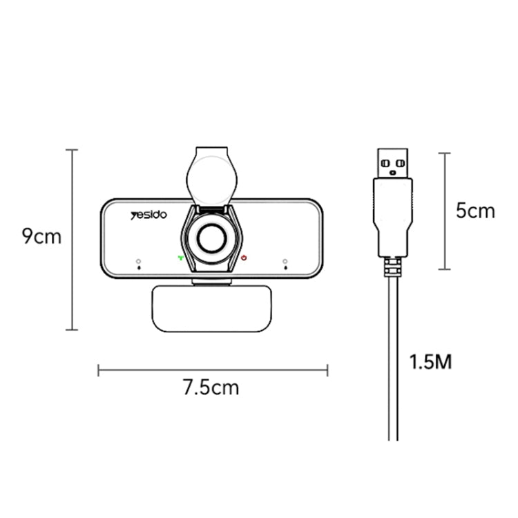 Lisslune | Yesido KM13 1080P 2.0MP USB Webcam, Cable length 1.5 m