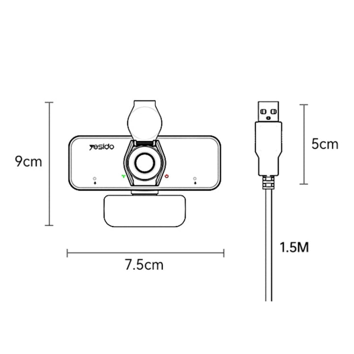 Lisslune | Yesido KM13 1080P 2.0MP USB Webcam, Cable length 1.5 m