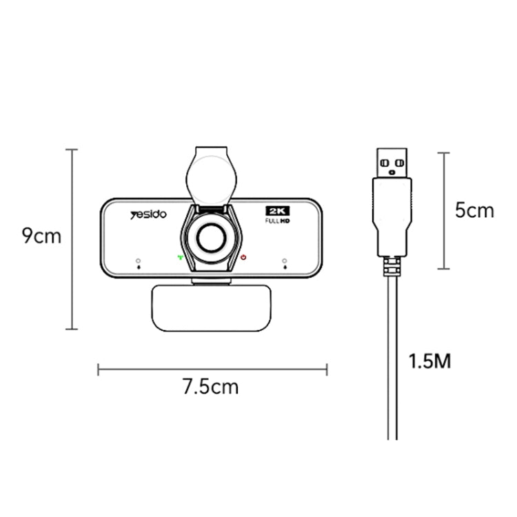 Lisslune | Yesido KM14 2K 4.0MP HD USB Webcam, Cable length 1.5m