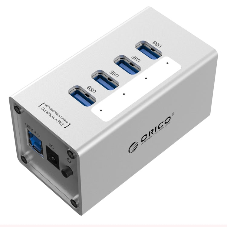 Lisslune | ORICO A3H4 Aluminum High-Speed 4 Ports USB 3.0 HUB with 12V/2.5A Power Supply for Laptops (Silver)