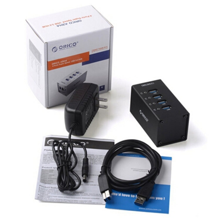 Lisslune | ORICO A3H4 Aluminum High-Speed 4 Ports USB 3.0 HUB with 12V/2.5A Power Supply for Laptops (Silver)