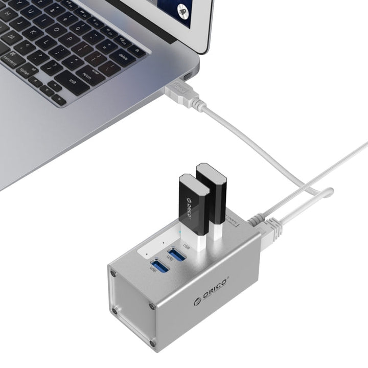 Lisslune | ORICO A3H4 Aluminum High-Speed 4 Ports USB 3.0 HUB with 12V/2.5A Power Supply for Laptops (Silver)