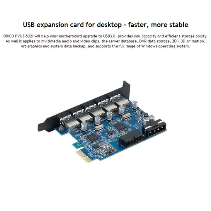 Lisslune | ORICO PVU3-5O2I USB3.0 * 5 + 20Pin Slot * 1 PCI Express Card for Desktop, 5Gbps Superspeed Data Transfer (Black)