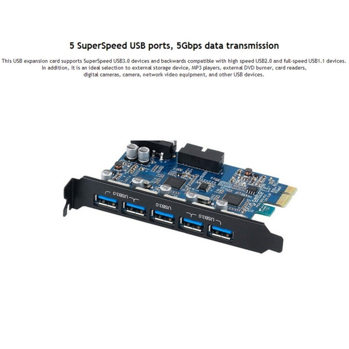 Lisslune | ORICO PVU3-5O2I USB3.0 * 5 + 20Pin Slot * 1 PCI Express Card for Desktop, 5Gbps Superspeed Data Transfer (Black)