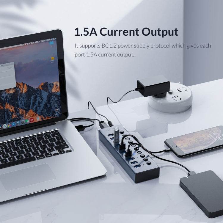 Lisslune | ORICO BT2U3-13AB-GY-BP Multi-Ports Single Switch HUB, EU Plug