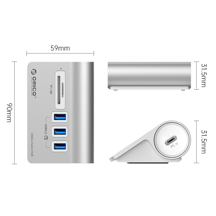 Lisslune | ORICO M3UT3 3-Port USB 3.2 HUB with Card Reader (Silver)