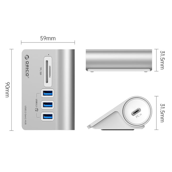 Lisslune | ORICO M3UT3 3-Port USB 3.2 HUB with Card Reader (Silver)