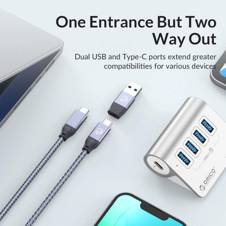 Lisslune | ORICO M3U4 Aluminum alloy 4-Port USB 3.2 Gen1 5Gbps HUB (Silver)