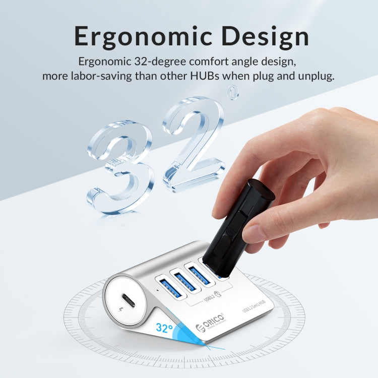 Lisslune | ORICO M3U4 Aluminum alloy 4-Port USB 3.2 Gen1 5Gbps HUB (Silver)