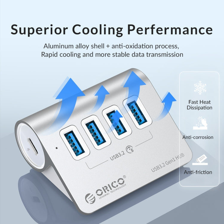 Lisslune | ORICO M3U4 Aluminum alloy 4-Port USB 3.2 Gen1 5Gbps HUB (Silver)