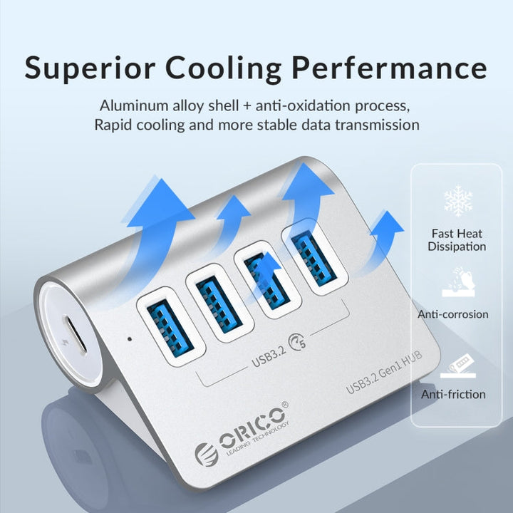 Lisslune | ORICO M3U4 Aluminum alloy 4-Port USB 3.2 Gen1 5Gbps HUB (Silver)