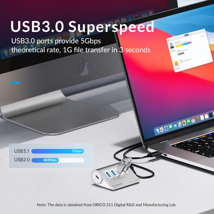 Lisslune | ORICO M3U4 Aluminum alloy 4-Port USB 3.2 Gen1 5Gbps HUB (Silver)