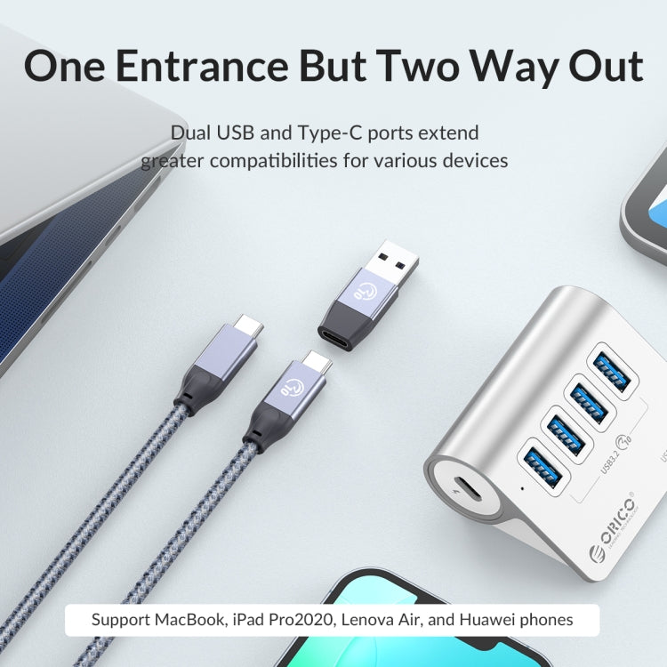 Lisslune | ORICO M3U4 Aluminum alloy 4-Port USB 3.2 Gen1 10Gbps HUB (Silver)