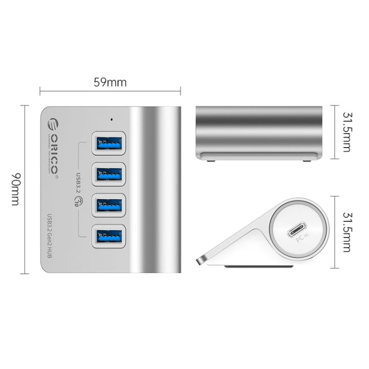 Lisslune | ORICO M3U4 Aluminum alloy 4-Port USB 3.2 Gen1 10Gbps HUB (Silver)