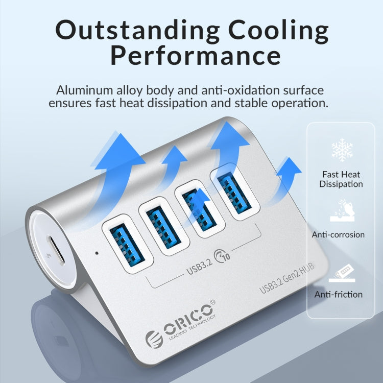 Lisslune | ORICO M3U4 Aluminum alloy 4-Port USB 3.2 Gen1 10Gbps HUB (Silver)