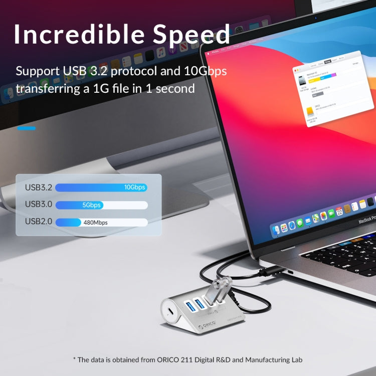 Lisslune | ORICO M3U4 Aluminum alloy 4-Port USB 3.2 Gen1 10Gbps HUB (Silver)