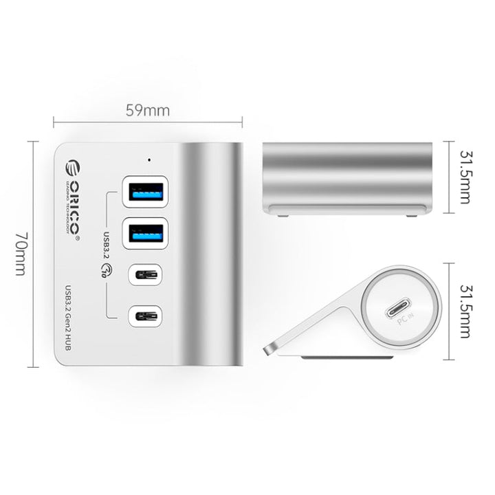 Lisslune | ORICO M3CU2 Aluminum alloy 4-Port Type-C and USB 3.2 Gen2 10Gbps HUB (Silver)