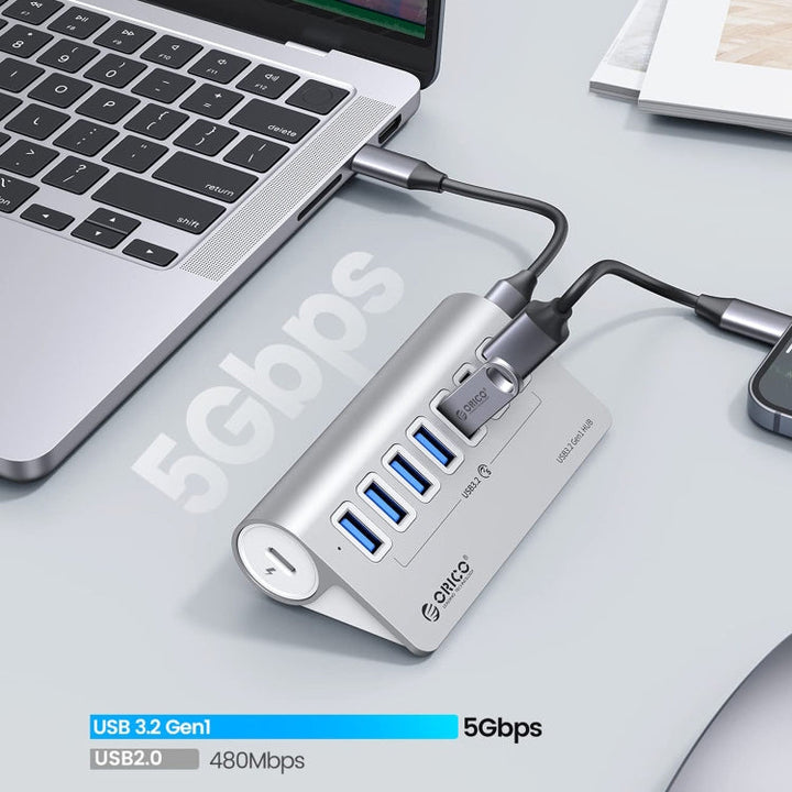 Lisslune | ORICO M3U7 Aluminum alloy 7-Port USB 3.2 Gen1 5Gbps HUB with 0.5 m cable (Silver)