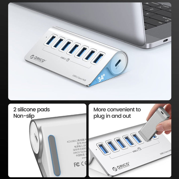 Lisslune | ORICO M3U7 Aluminum alloy 7-Port USB 3.2 Gen1 5Gbps HUB with 0.5 m cable (Silver)