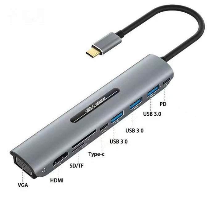 Lisslune | V216 9 in 1 USB-C / Type-C to PD + 3 x USB 3.0 + USB-C / Type-C + SD + TF + HDMI + VGA HUB Adapter