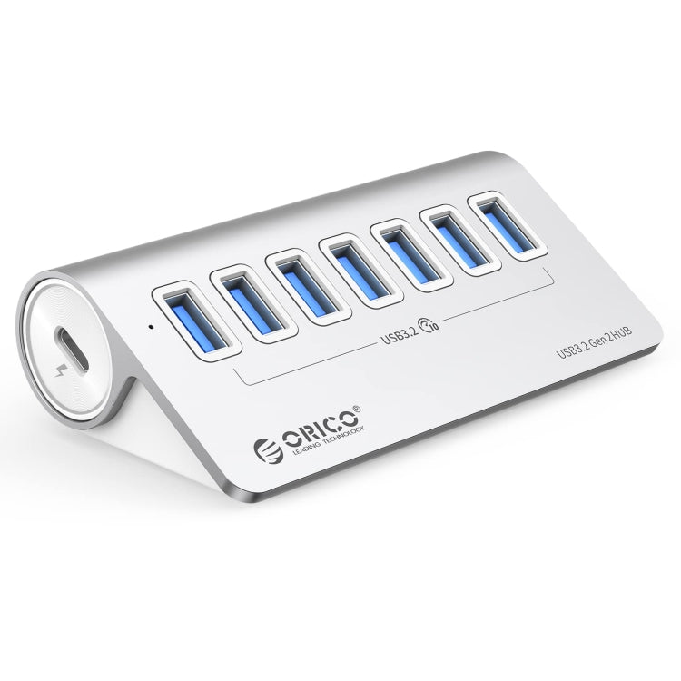 Lisslune | ORICO M3U7-G2 Aluminum Alloy 7-Port USB 3.2 Gen2 10Gbps HUB with 1m Cable (Silver)