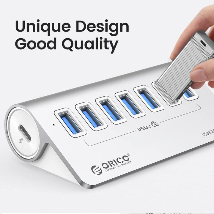 Lisslune | ORICO M3U7-G2 Aluminum Alloy 7-Port USB 3.2 Gen2 10Gbps HUB with 1m Cable (Silver)