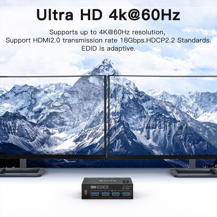 Lisslune | KC-KVM202AS 4K 60HZ USB3.0 HDMI Dual Display KVM Switcher Support EDID Analog Lock Screen