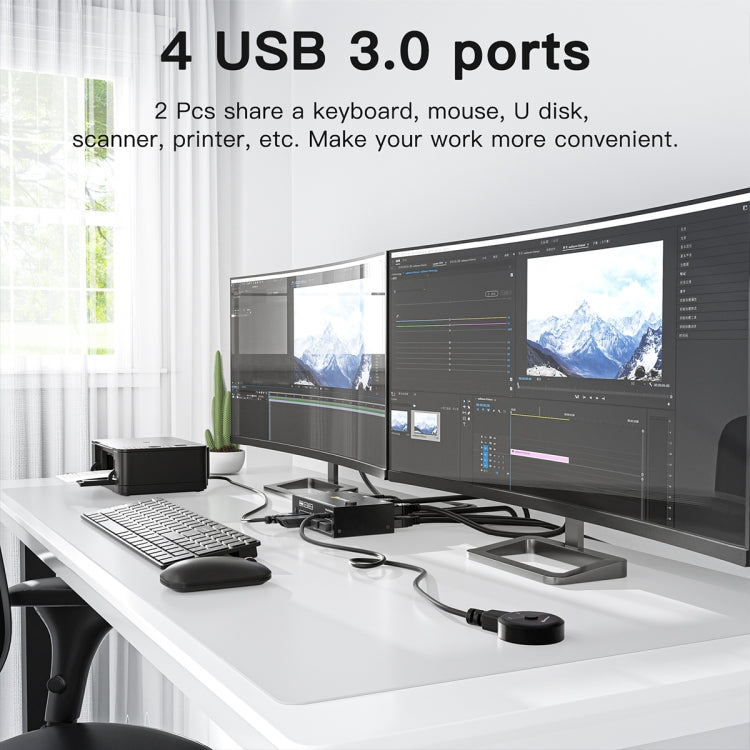 Lisslune | KC-KVM202AS 4K 60HZ USB3.0 HDMI Dual Display KVM Switcher Support EDID Analog Lock Screen