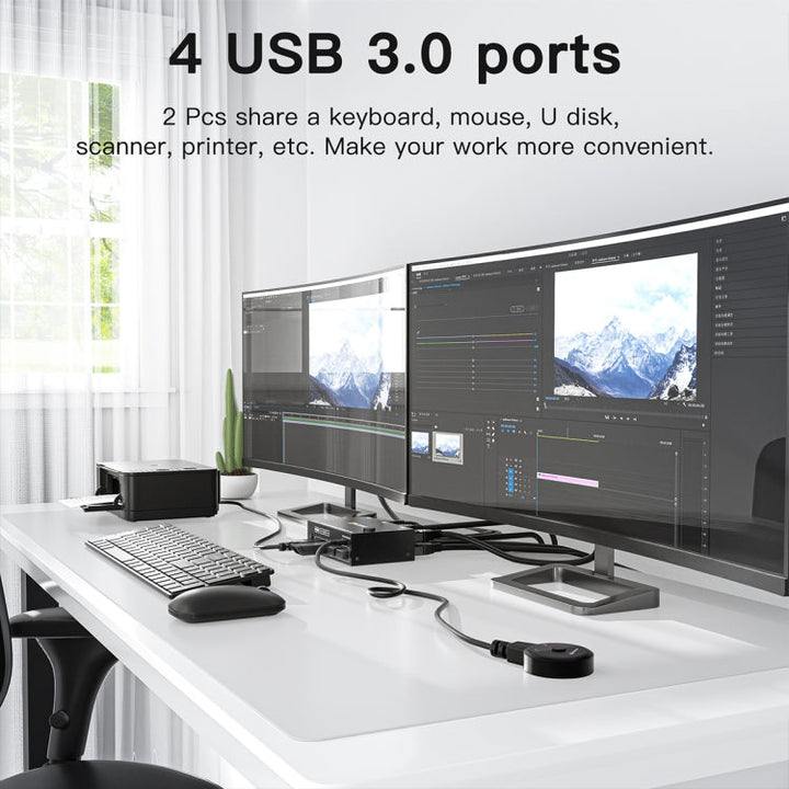 Lisslune | KC-KVM202AS 4K 60HZ USB3.0 HDMI Dual Display KVM Switcher Support EDID Analog Lock Screen