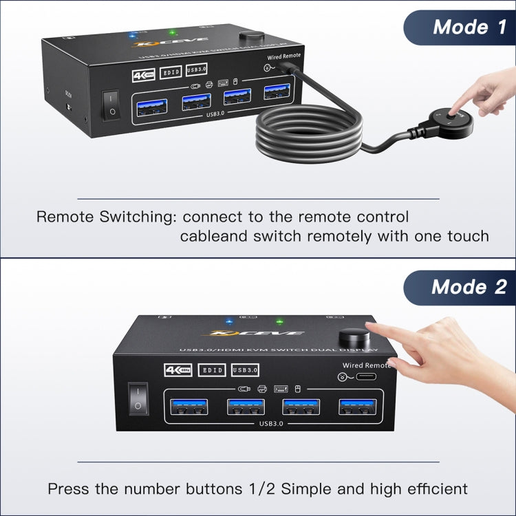 Lisslune | KC-KVM202AS 4K 60HZ USB3.0 HDMI Dual Display KVM Switcher Support EDID Analog Lock Screen