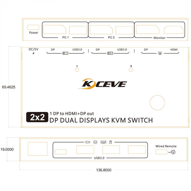 Lisslune | KC-KVM212DH 4K 60HZ USB3.0 DP Dual Display KVM Switcher with MST Dual Screen Extension Duplication
