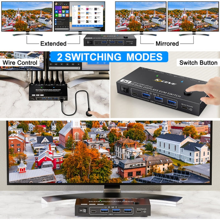 Lisslune | KC-KVM212DH 4K 60HZ USB3.0 DP Dual Display KVM Switcher with MST Dual Screen Extension Duplication