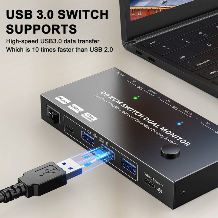 Lisslune | KC-KVM212DH 4K 60HZ USB3.0 DP Dual Display KVM Switcher with MST Dual Screen Extension Duplication