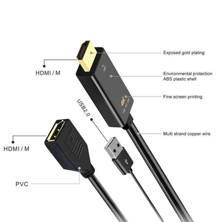 Lisslune | H146 HDMI male + USB 2.0 male to DisplayPort female adapter cable, length: 25cm
