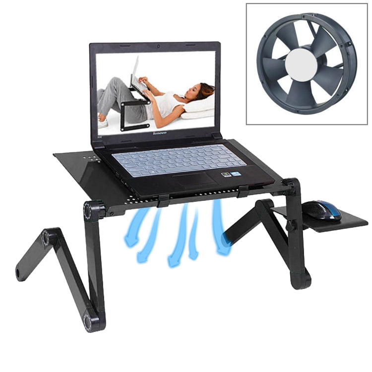Lisslune | Portable 360-degree adjustable foldable aluminum alloy desk stand with cooling fans & mouse pad for laptop / notebook (Black)