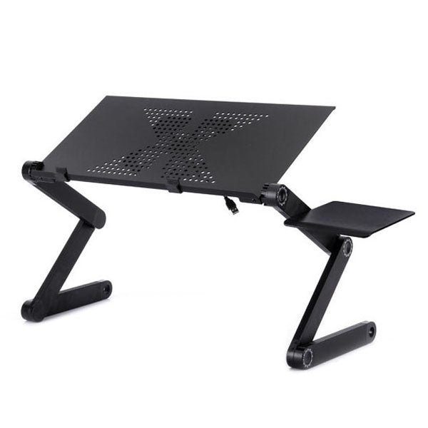 Lisslune | Portable 360-degree adjustable foldable aluminum alloy desk stand with cooling fans & mouse pad for laptop / notebook (Black)