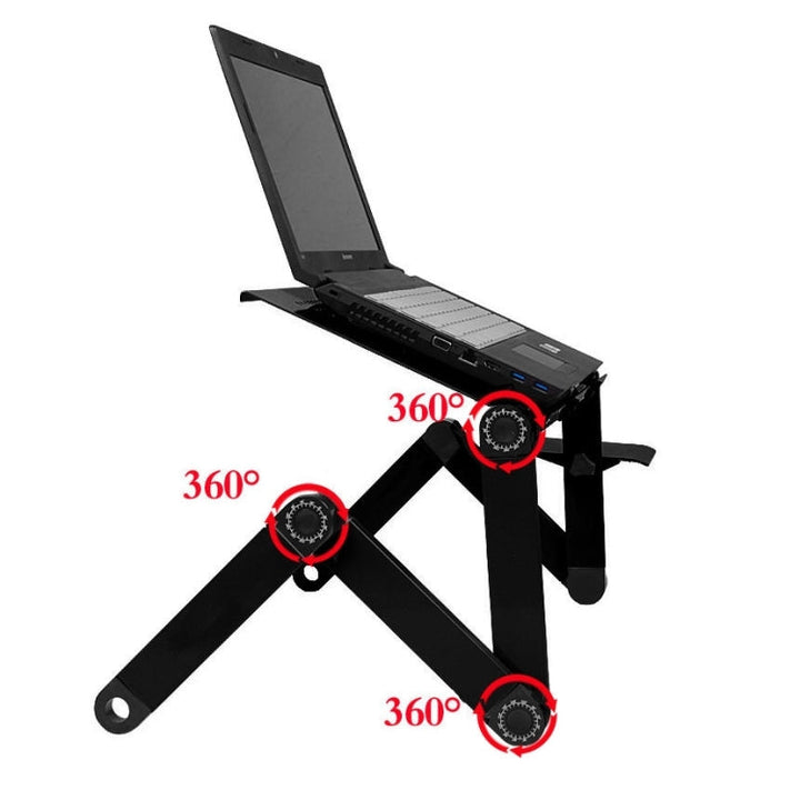 Lisslune | Portable 360-degree adjustable foldable aluminum alloy desk stand with cooling fans & mouse pad for laptop / notebook (Black)