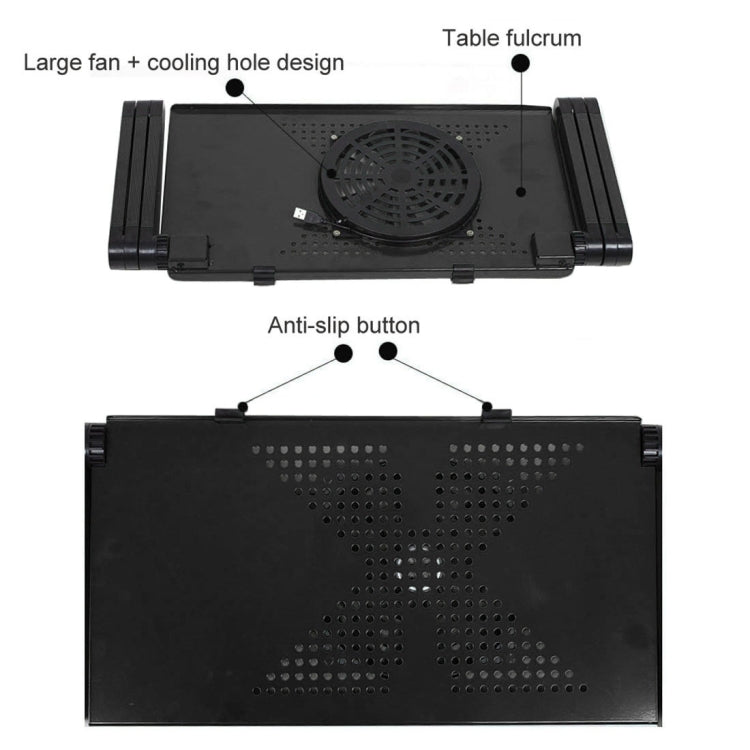 Lisslune | Portable 360-degree adjustable foldable aluminum alloy desk stand with cooling fans & mouse pad for laptop / notebook (Black)