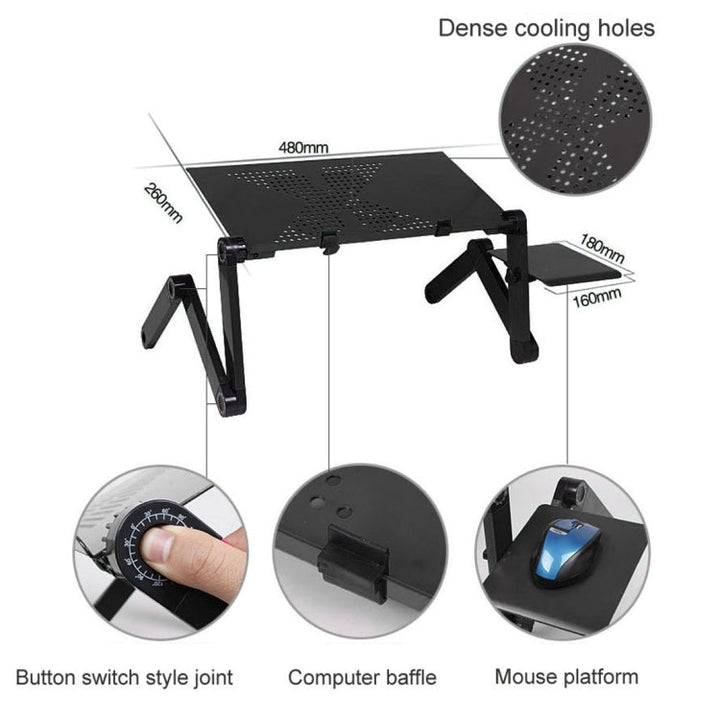 Lisslune | Portable 360-degree adjustable foldable aluminum alloy desk stand with cooling fans & mouse pad for laptop / notebook (Black)