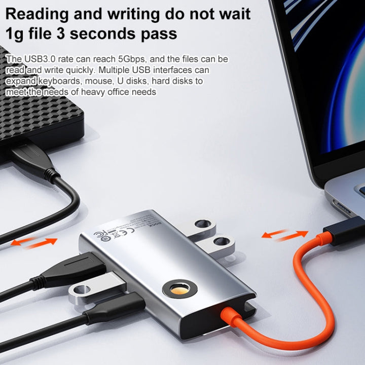 Lisslune | ROCK TR25 4 in 1 USB-C / Type-C to USB 3.0x4 Portable Multifunctional HUB Docking Station