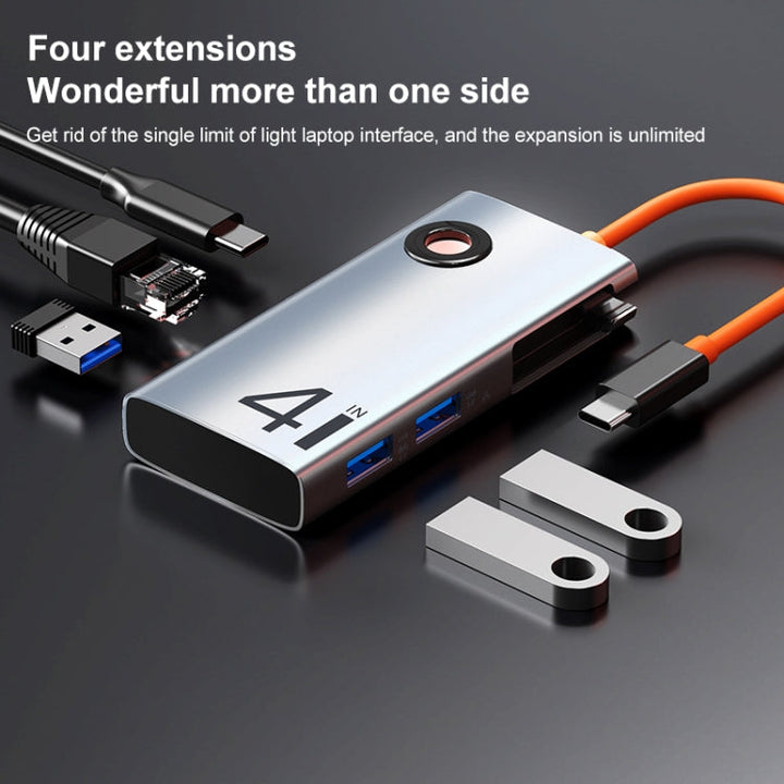 Lisslune | ROCK TR26 4 in 1 USB-C / Type-C to USB 3.0x3+RJ45 Portable Multifunctional HUB Docking Station