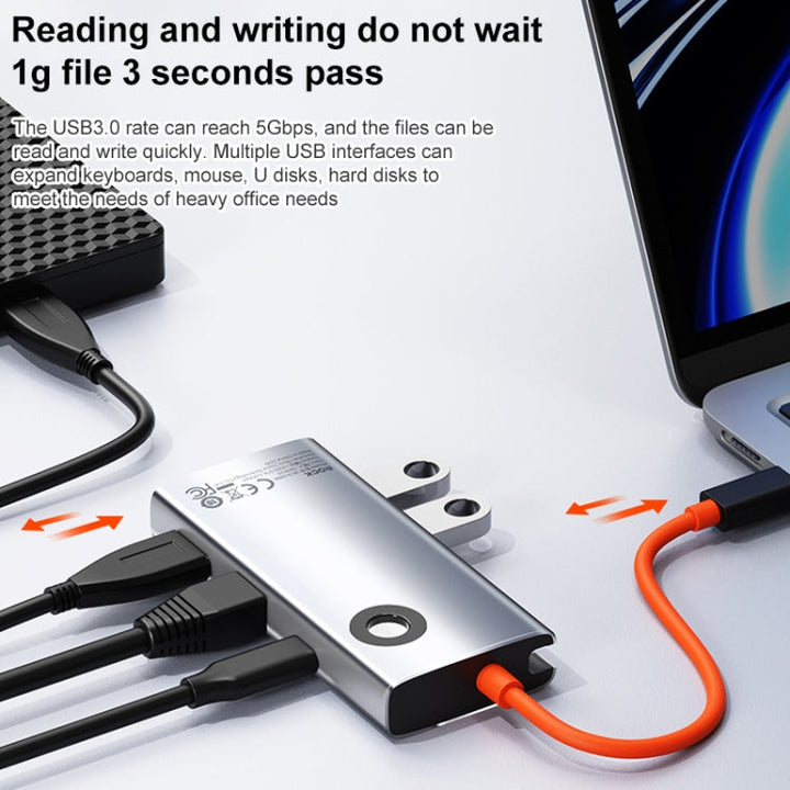 Lisslune | ROCK TR26 4 in 1 USB-C / Type-C to USB 3.0x3+RJ45 Portable Multifunctional HUB Docking Station