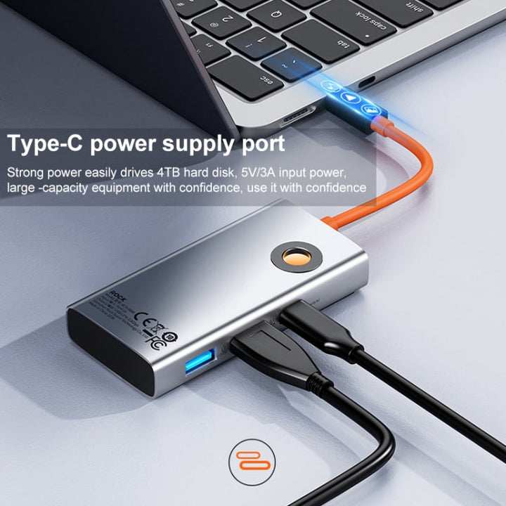 Lisslune | ROCK TR26 4 in 1 USB-C / Type-C to USB 3.0x3+RJ45 Portable Multifunctional HUB Docking Station