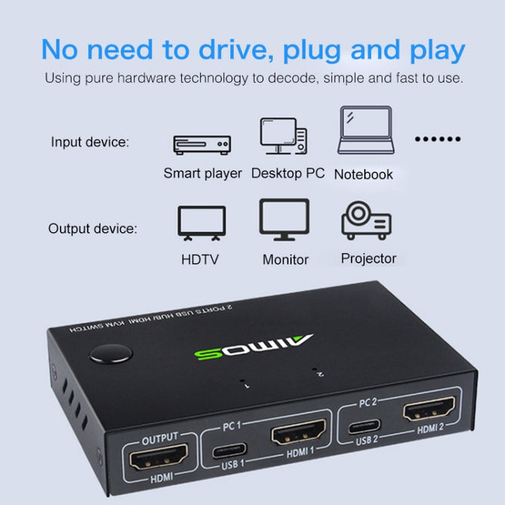 Lisslune | AIMOS AM-KVM201CC 2 Ports USB HUB HDMI KVM Switch without extension cable