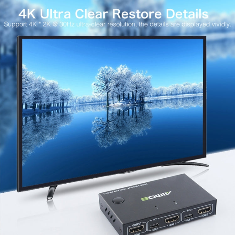 Lisslune | AIMOS AM-KVM201CC 2 Ports USB HUB HDMI KVM Switch without extension cable