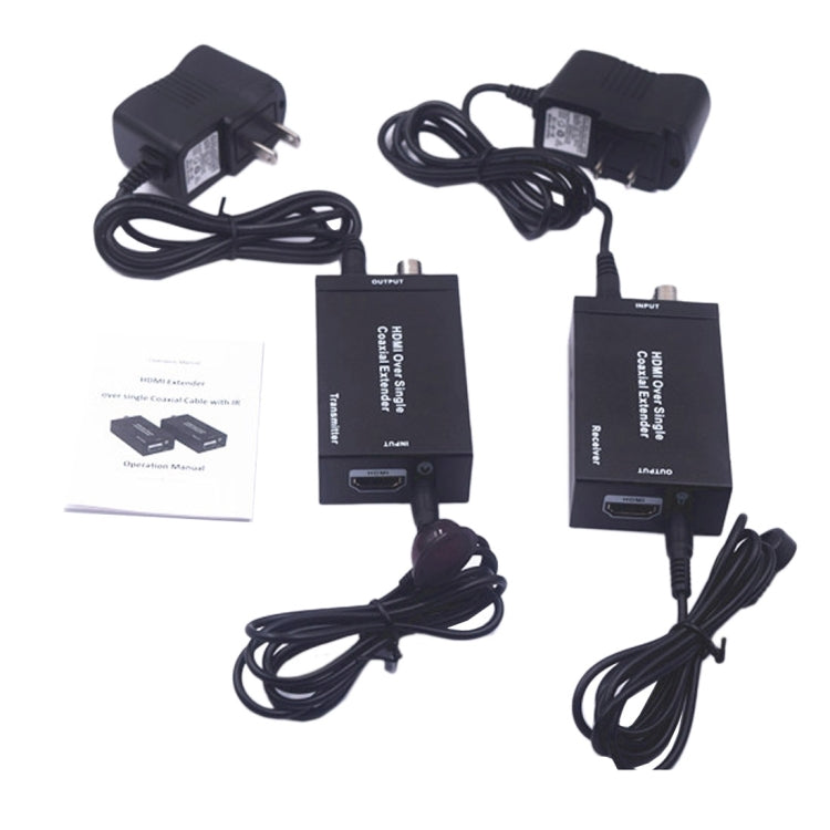 Lisslune | NK-C100IR 1080P HDMI over Single Coaxial Extender Transmitter + Receiver with IR Coaxial Cable, Signal Range up to 100 m (EU Plug)
